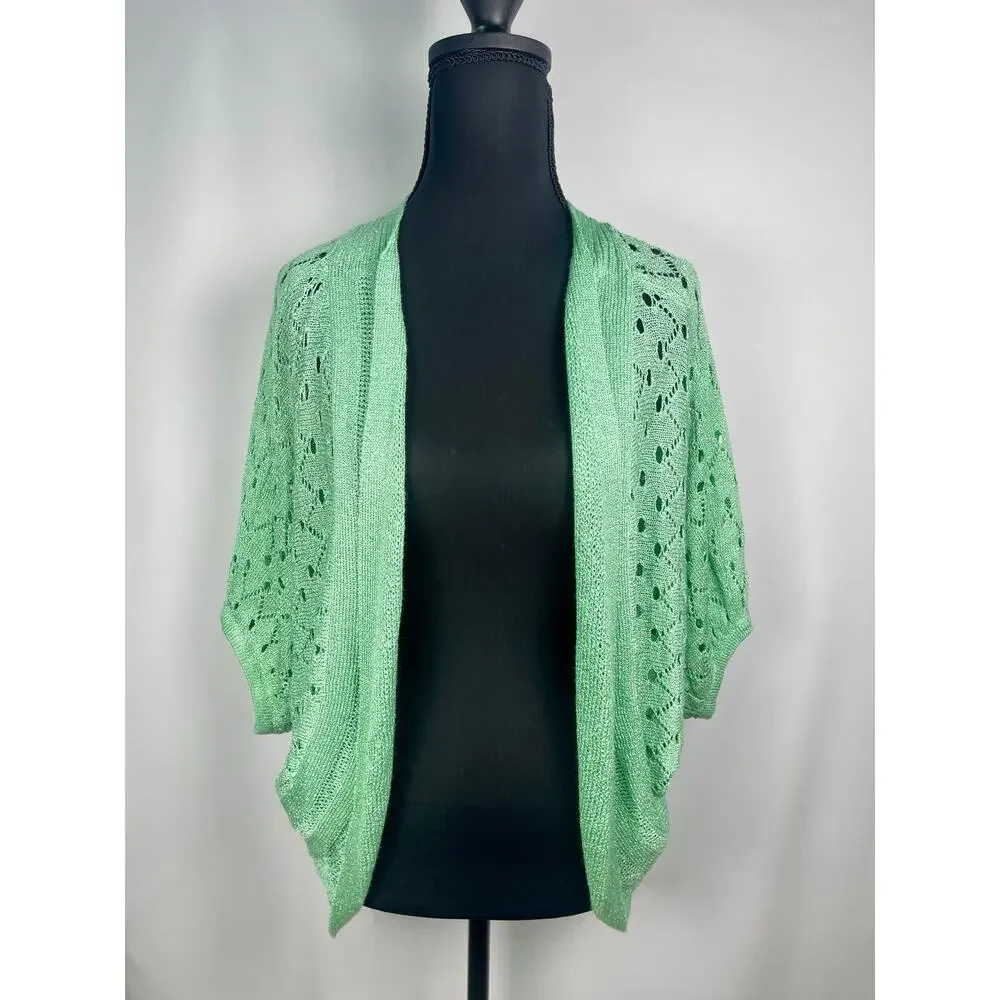 The Cue Cher Qu Mint Green Open Knit Cardigan Size M​ - Picture 2 of 8